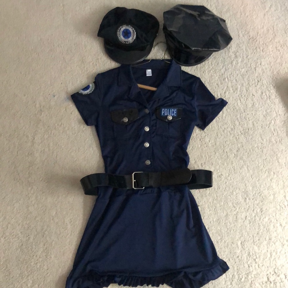 Police Girl Adult Costume size M plus two hats